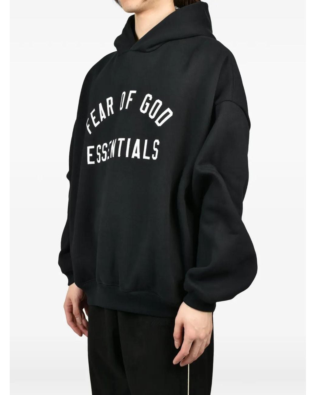Essentials Black Logo-Print Hoodie for men