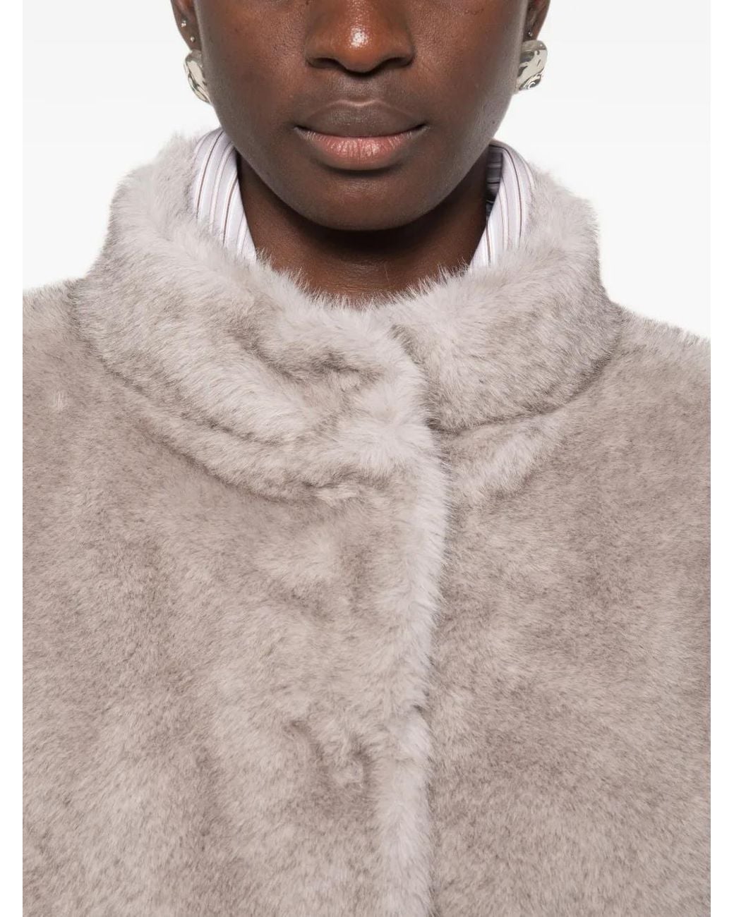Liu Jo Gray Faux-Fur Elasticated-Hem Jacket