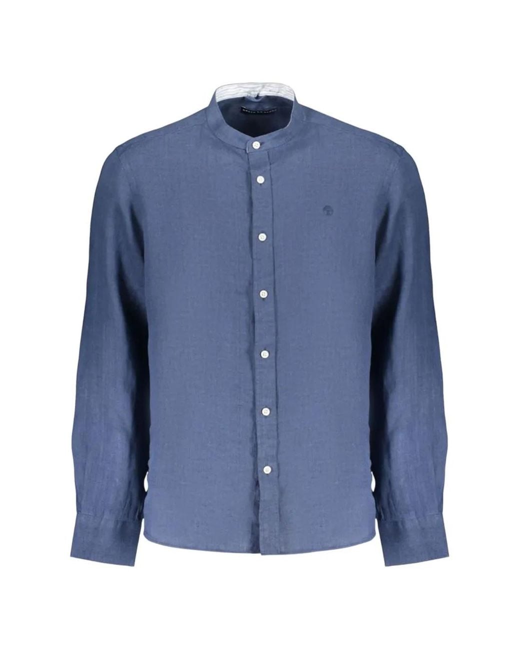 North Sails Blue Mandarin-Collar Linen Shirt for men