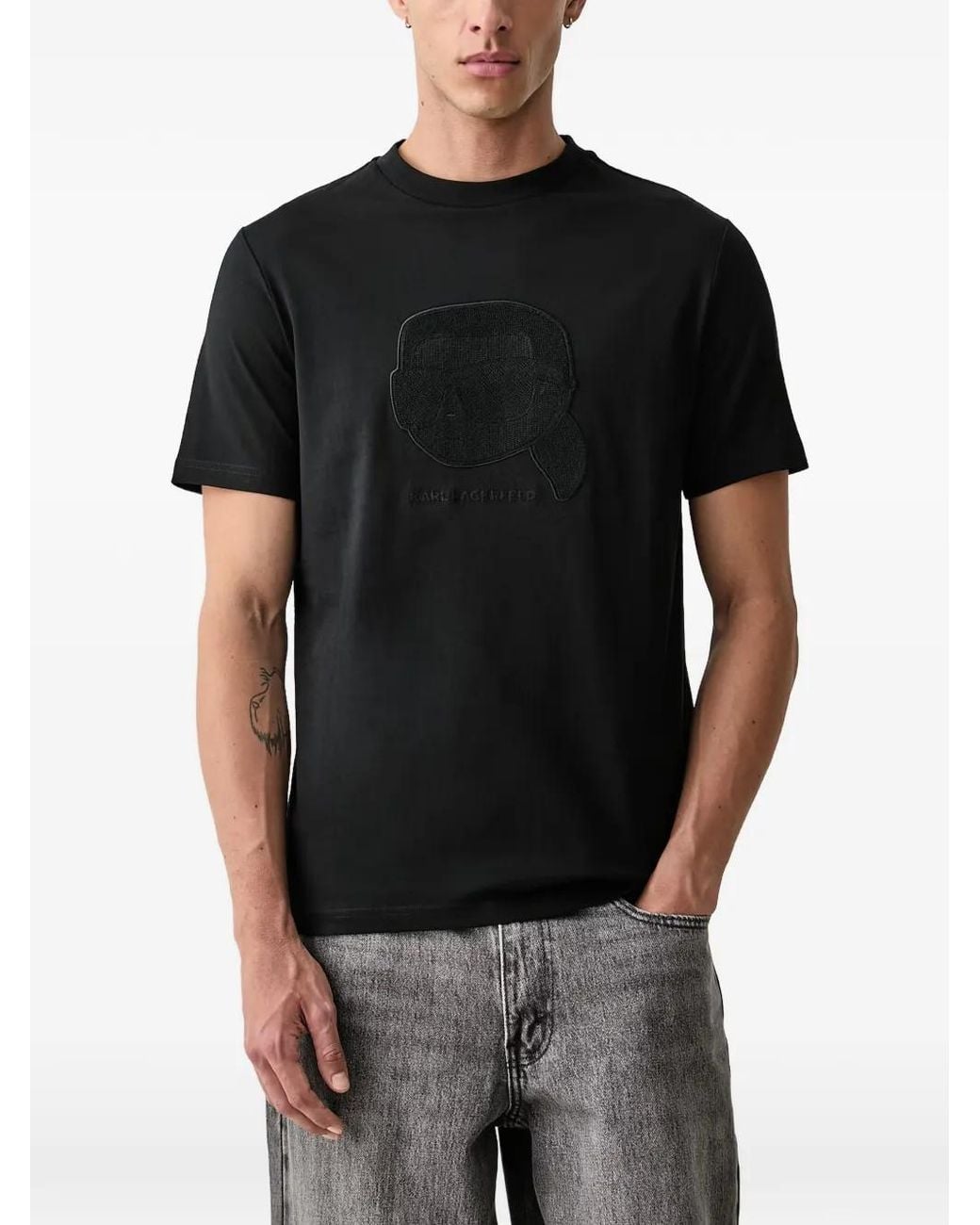 Karl Lagerfeld Black Ikonik-Patch T-Shirt for men