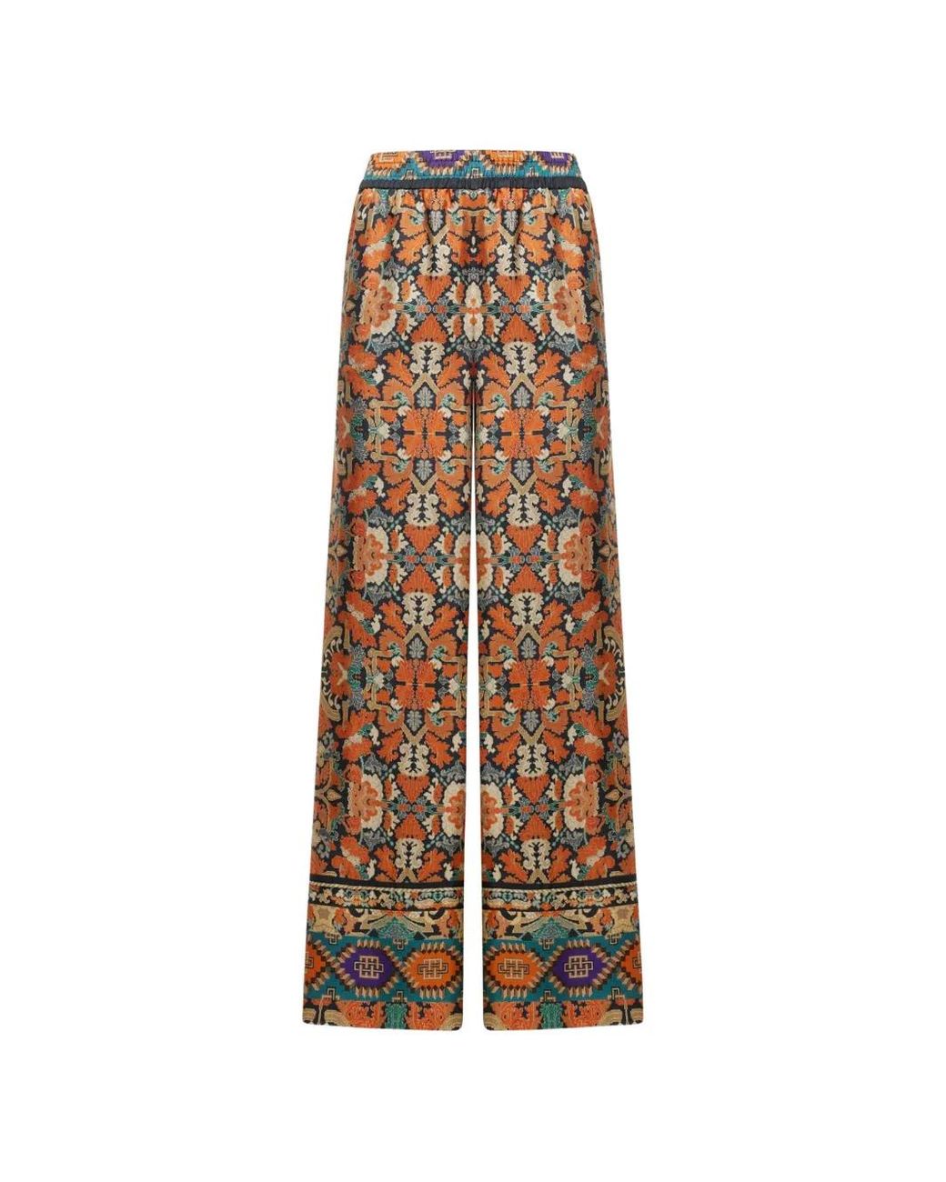 Pierre Louis Mascia Natural Cialda Baroque-Print Silk Palazzo Pants