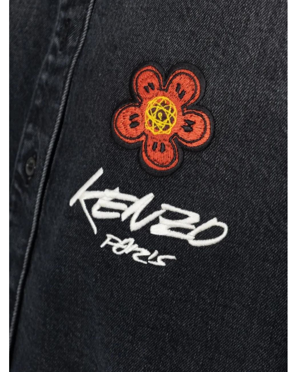 KENZO Blue Flower-Embroidered Denim Shirt
