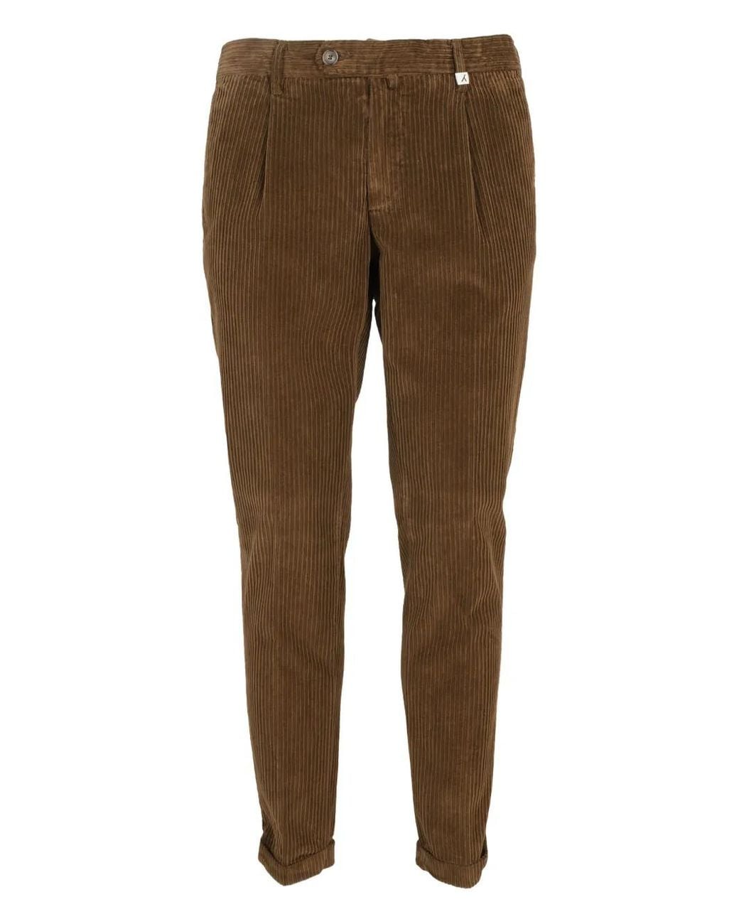 Myths Brown Corduroy Tapered Trousers for men