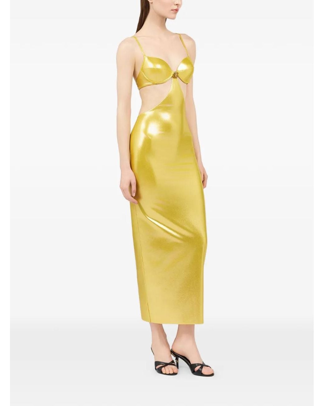Roberto Cavalli Metallic Cut-Out Bra Midi Dress