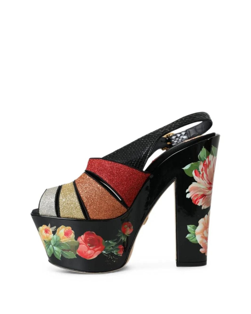 Dolce & Gabbana Black Floral-Print Crystal-Embellished Sandals