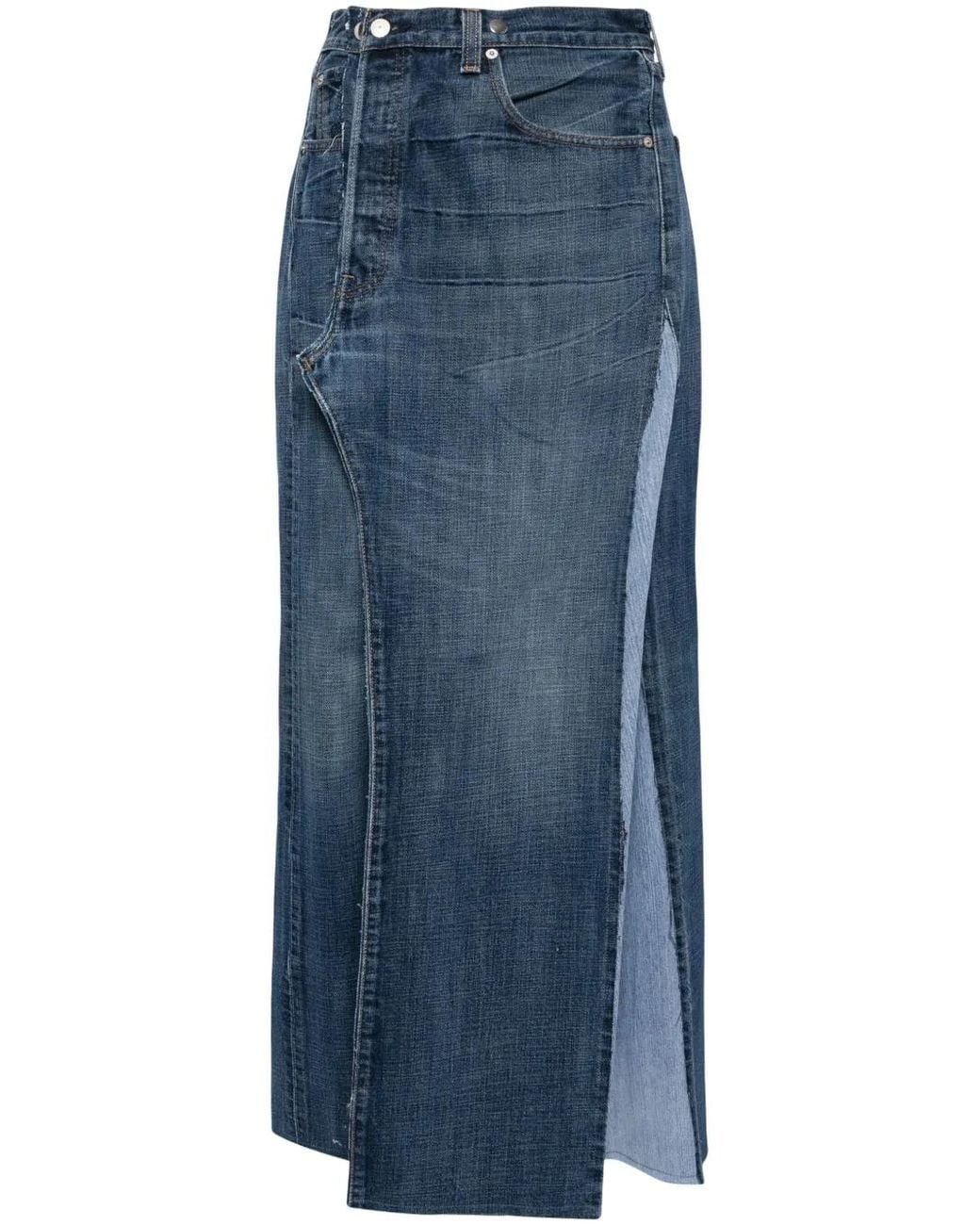 PROTOTYPES Blue Washed Denim Midi Skirt