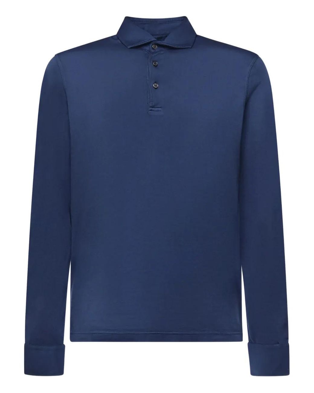 Fedeli Blue Buttoned Long-Sleeve Polo Shirt for men