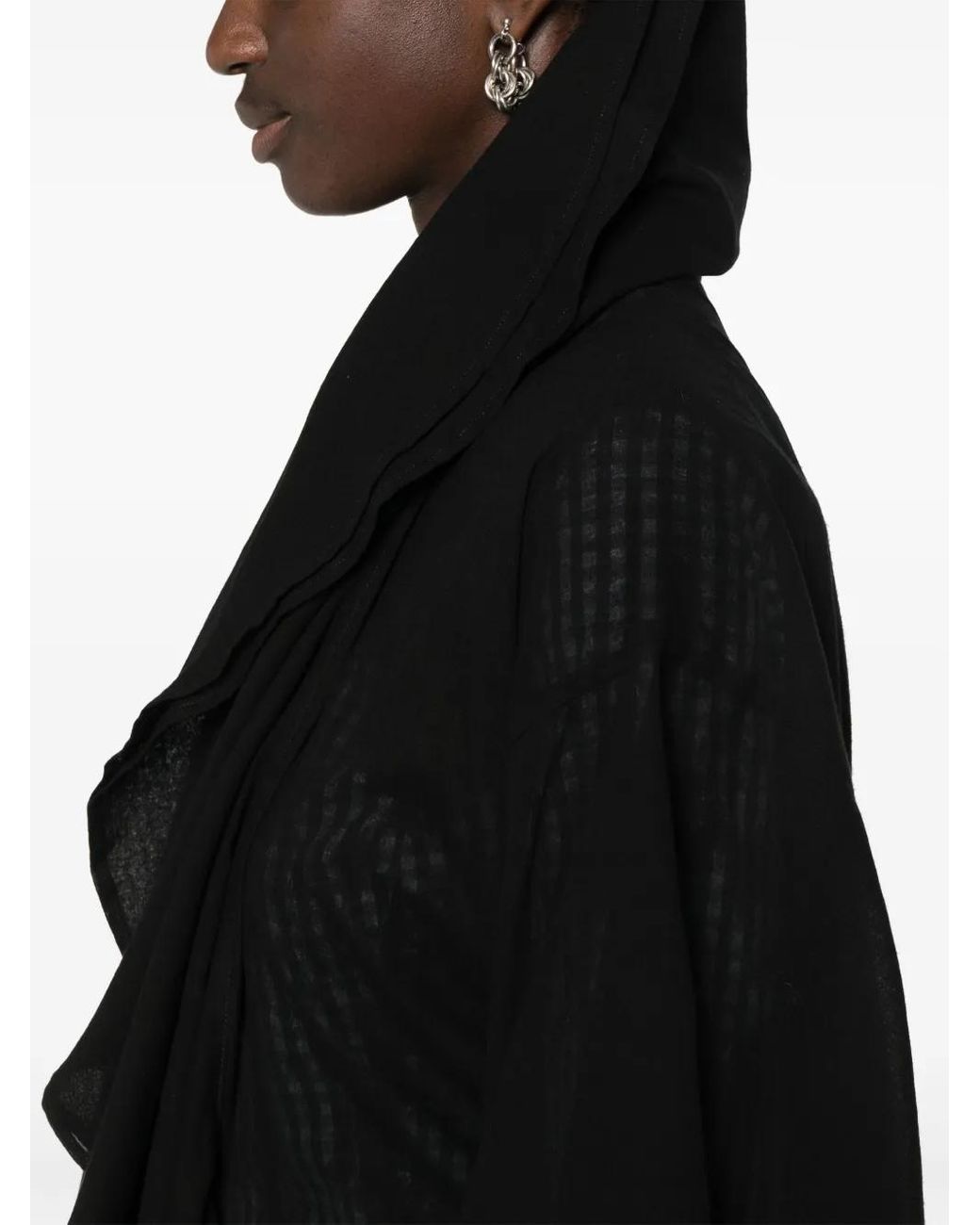 Yohji Yamamoto Black Textured Draped Midi Coat
