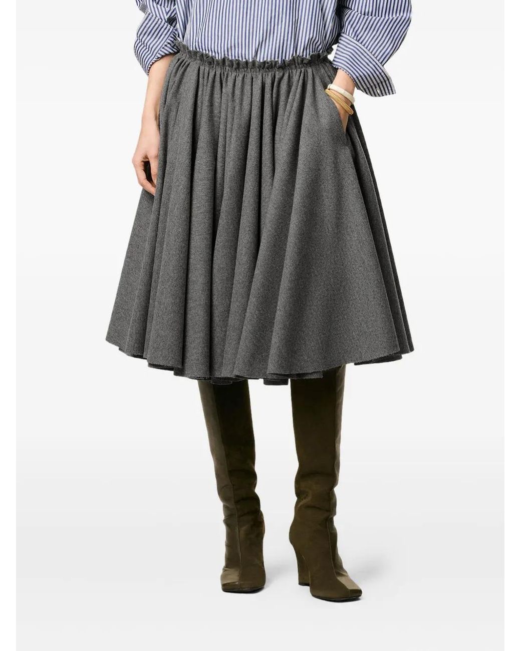 AMI Gray Corolla Wool Midi Skirt
