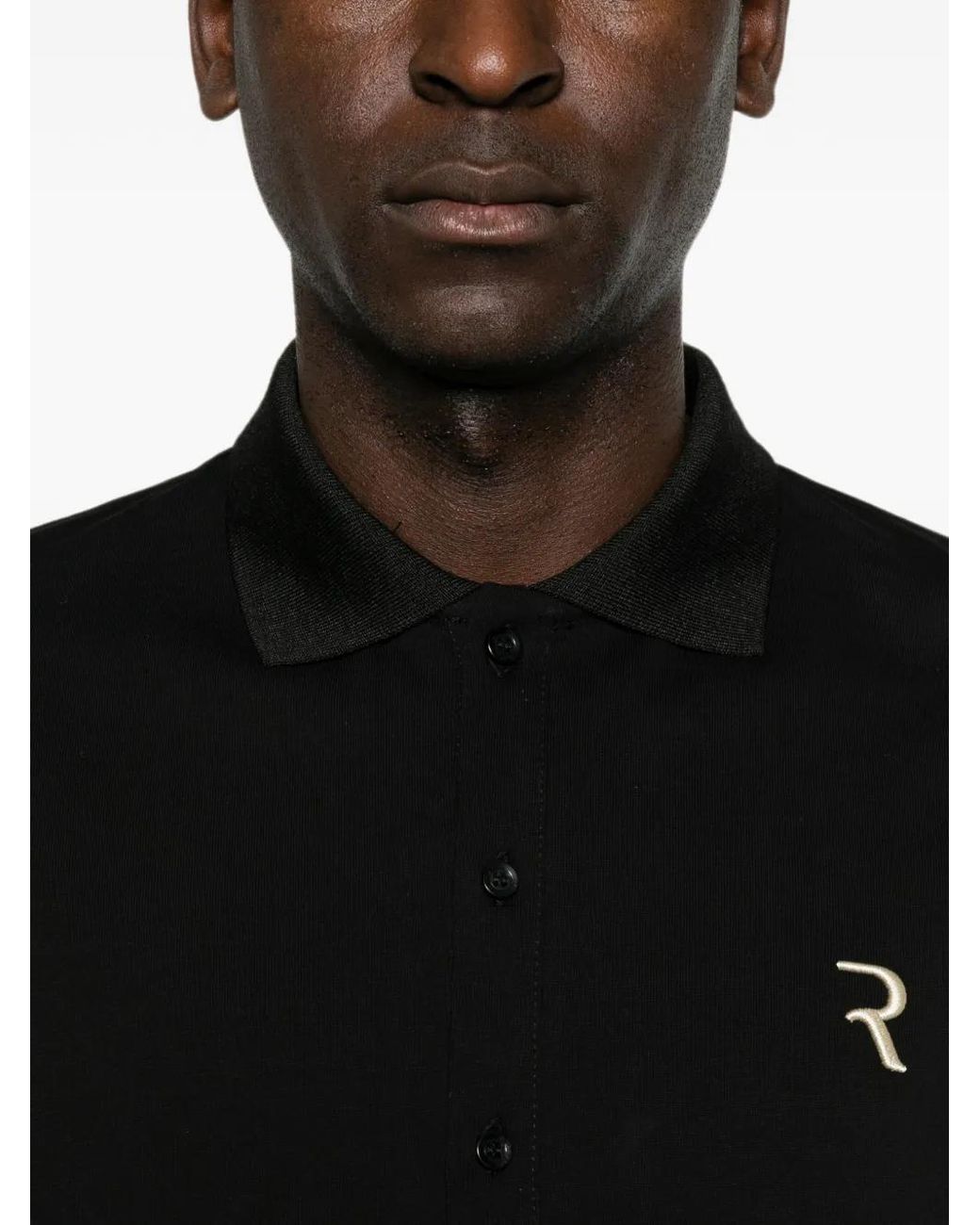 Rhun Black Logo-Embroidered Polo Shirt for men