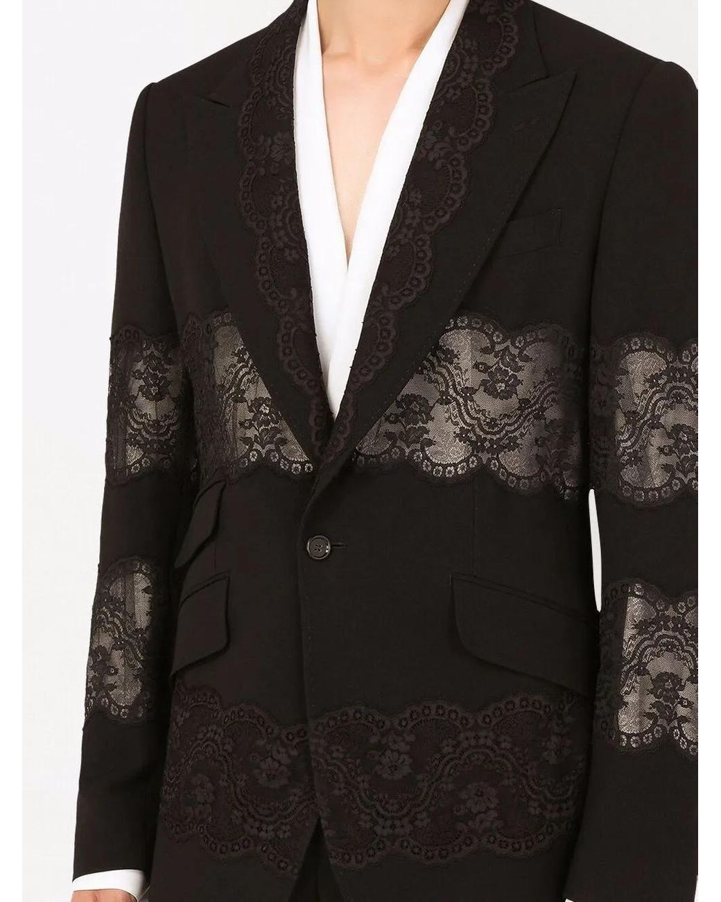 Dolce & Gabbana Black Lace-Panel Single-Breasted Blazer for men