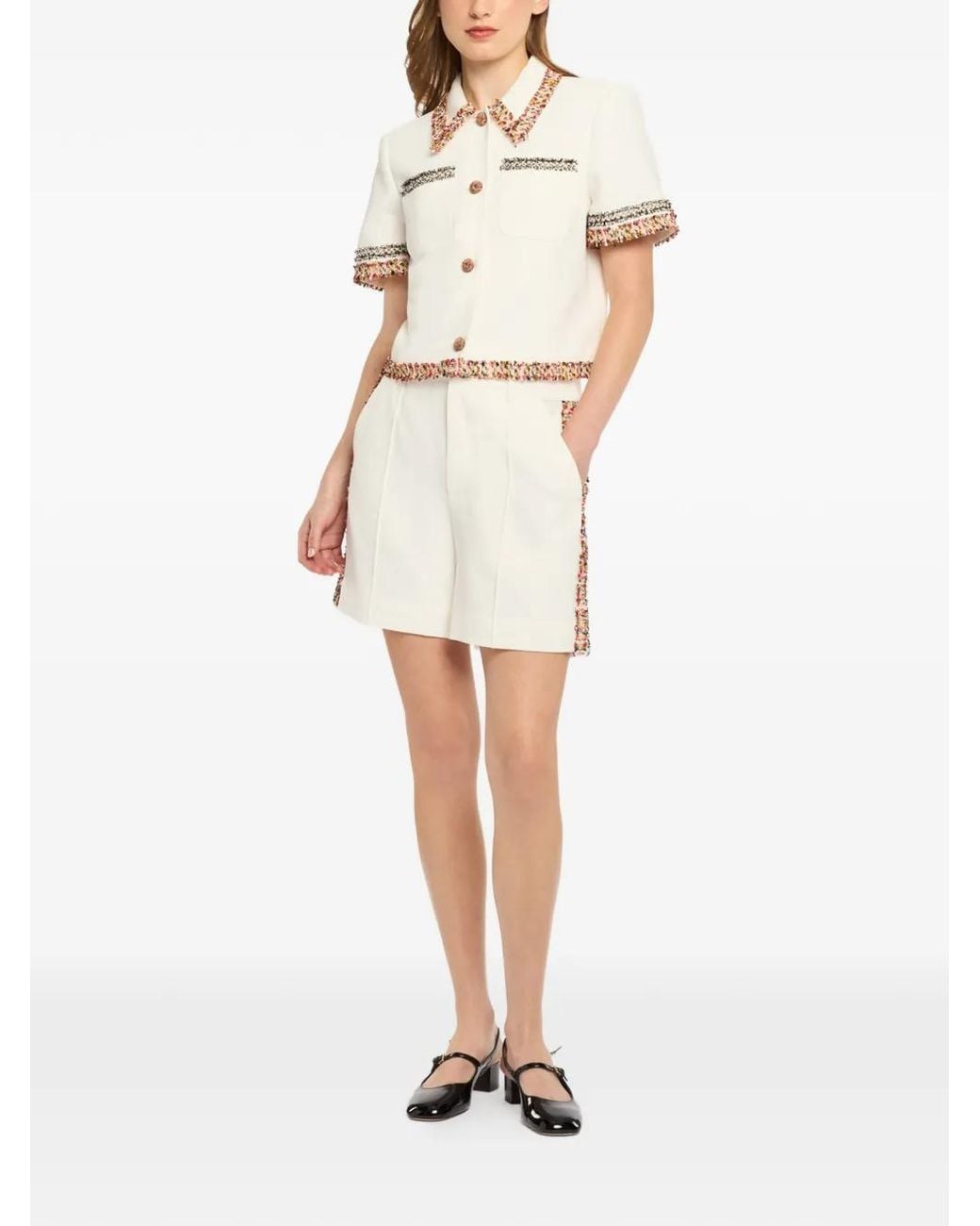Cinq À Sept White Fringed Collared Jacket