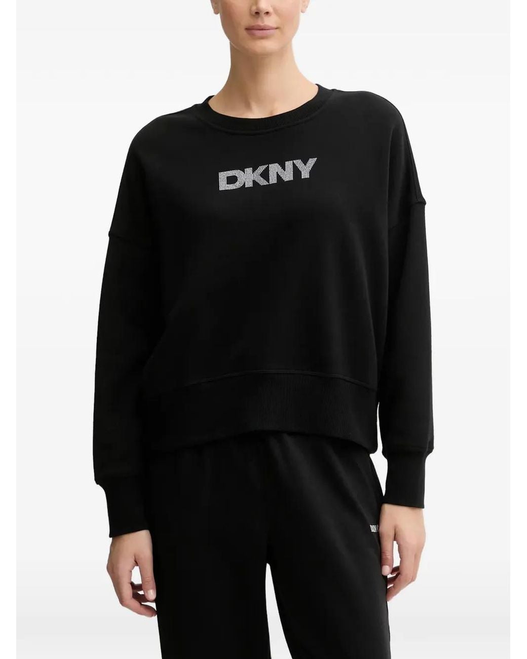 DKNY Black Logo-Embellished Drop-Shoulder Sweatshirt