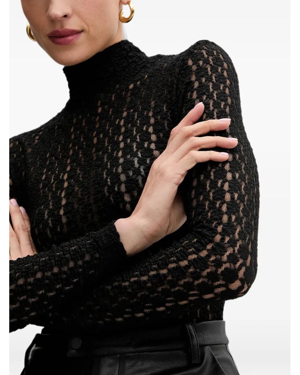 Bardot Black High-Neck Lace Bodysuit