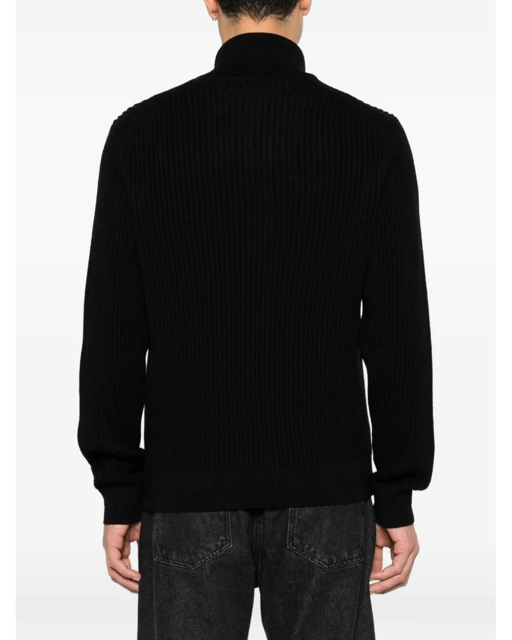 Zanone Black Ribbed-Knit Zip-Up Cardigan for men