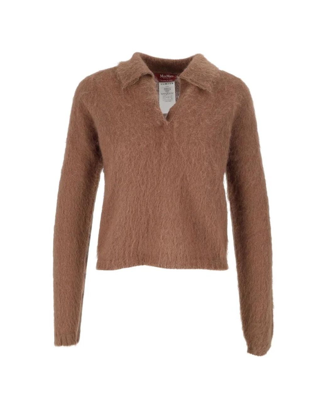 Max Mara Brown Brushed-Knit Polo Sweater