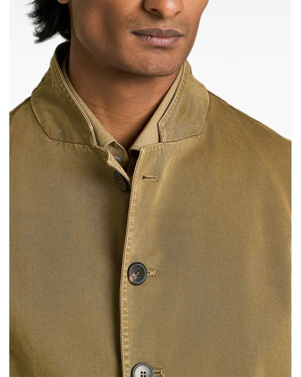 Kiton Green Mandarin-Collar Buttoned Overshirt for men
