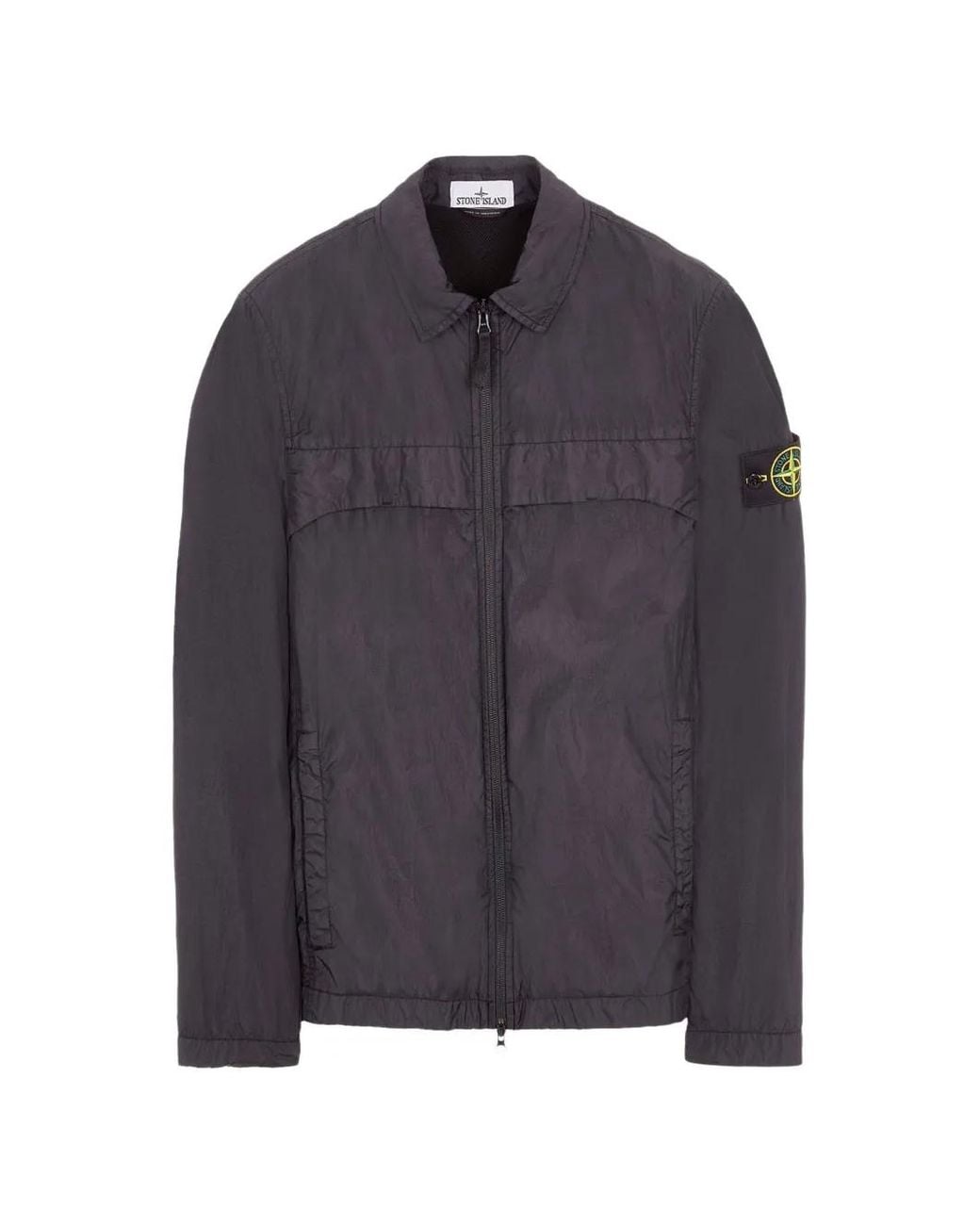 Stone Island Gray Logo-Patch Zip-Up Overshirt for men