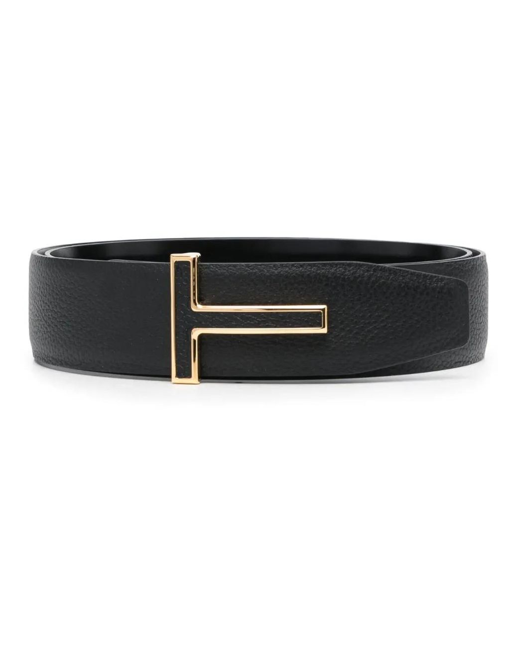 Tom Ford Black Grain Leather Insert Buckle T Belt for men