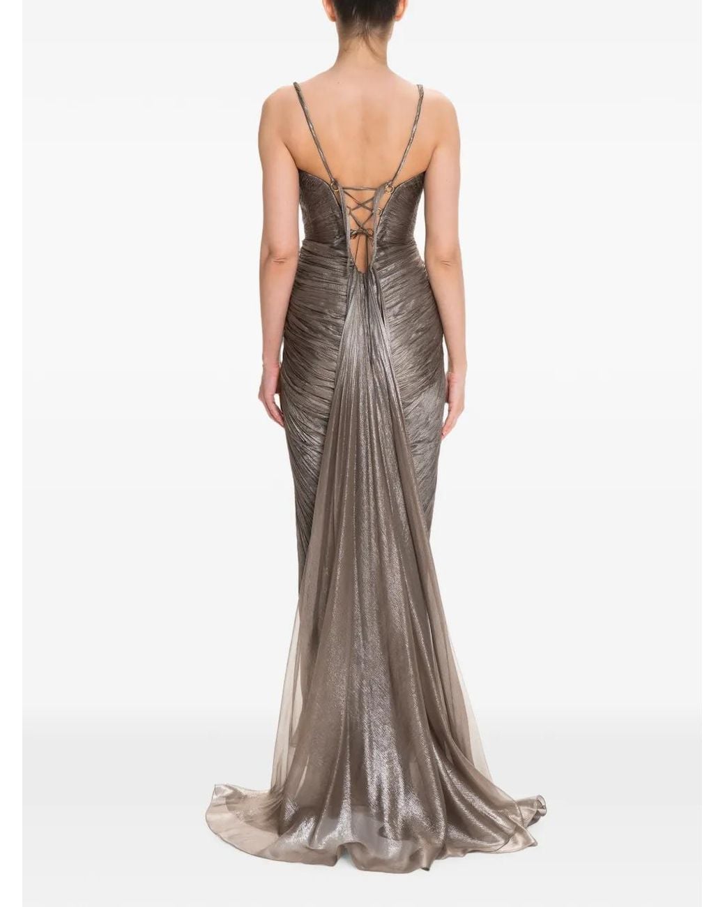 Maria Lucia Hohan Gray Robe Longue Corinna En Mélange De Soie À Design Plissé