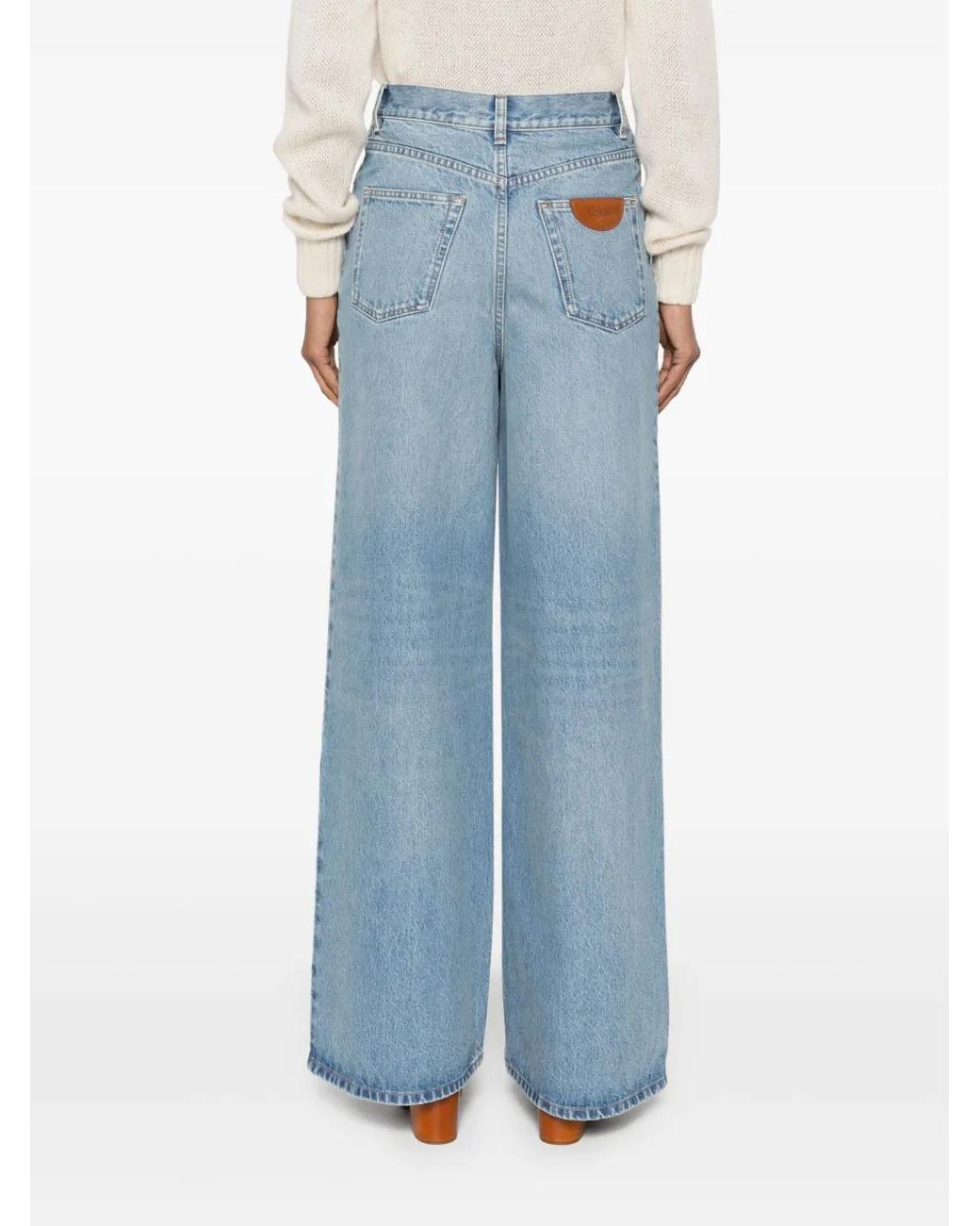Chloé Blue Hoch Taillierte, Weit Geschnittene Jeans