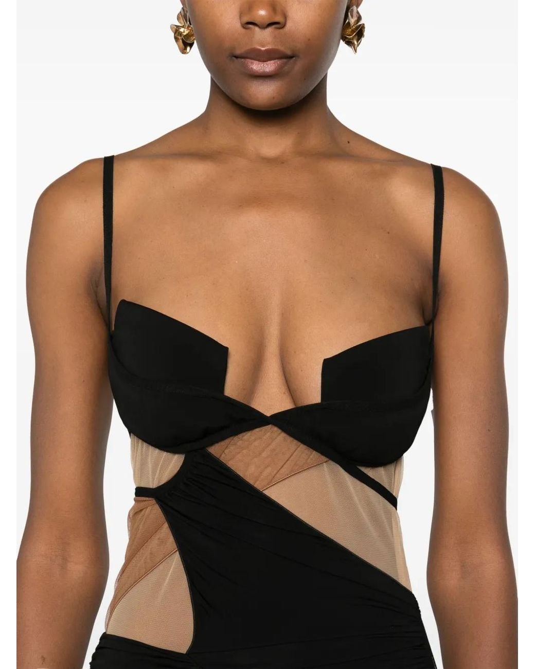 Nensi Dojaka Black Sheer-Panels Mini Dress