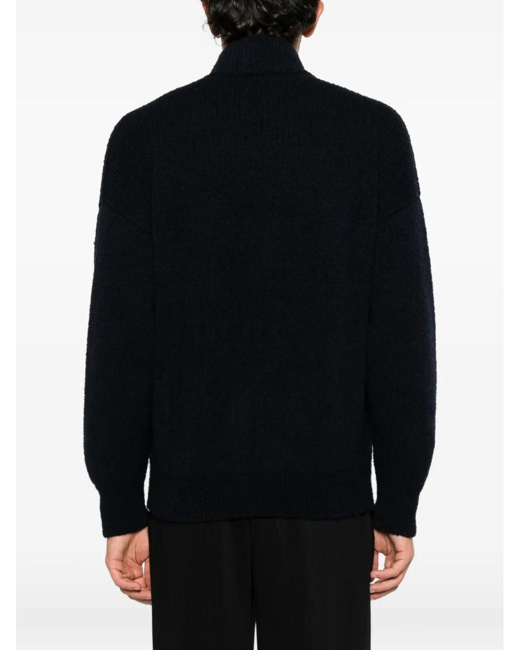 Umit Benan Black Suvretta Zip-Up Ribbed-Knit Cardigan for men