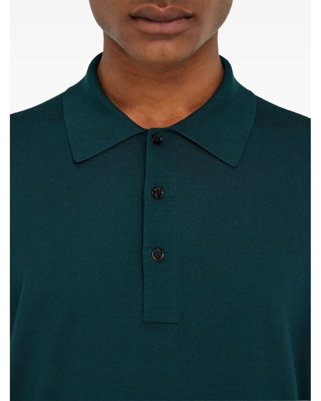 Ferragamo Green Long-Sleeved Wool Polo Shirt for men