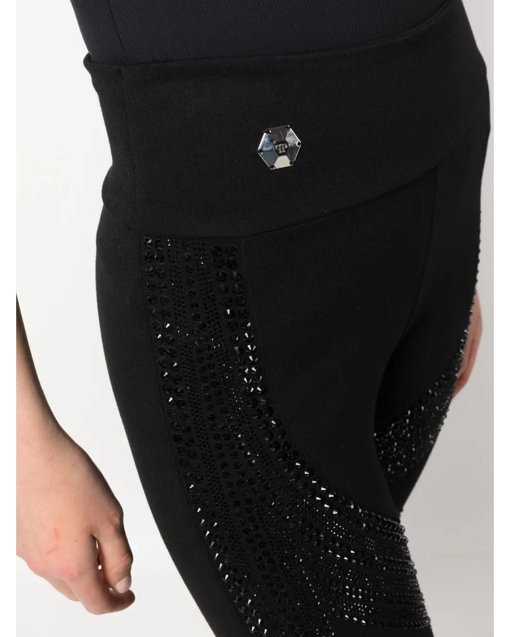 Philipp Plein Black Rhinestone-Embellished High-Waisted Leggings