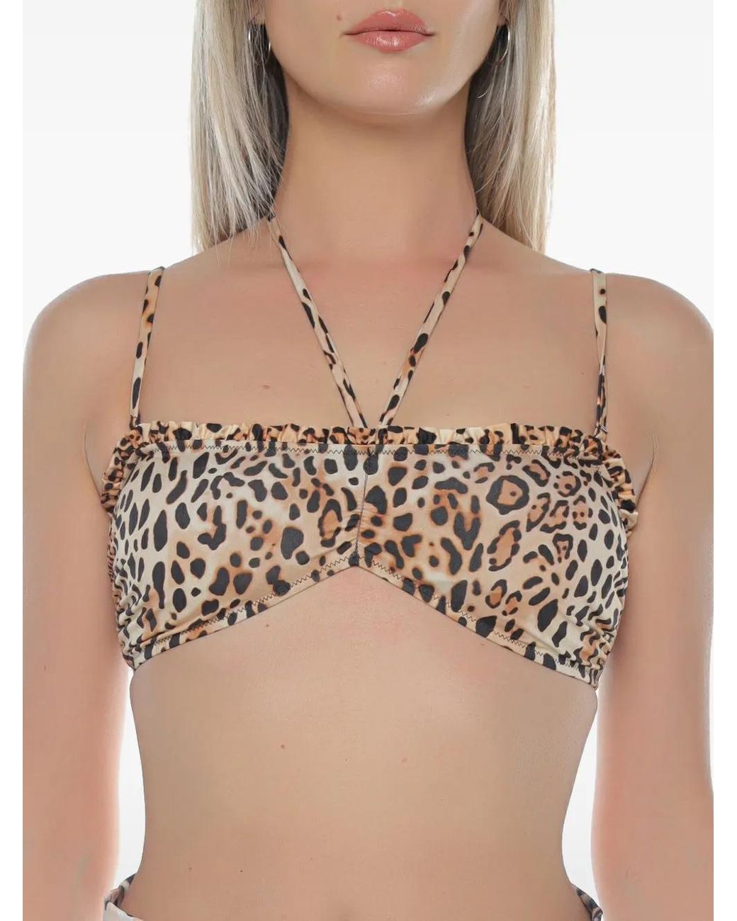 Mc2 Saint Barth Brown Leopard-Print Ruffled Bikini Top