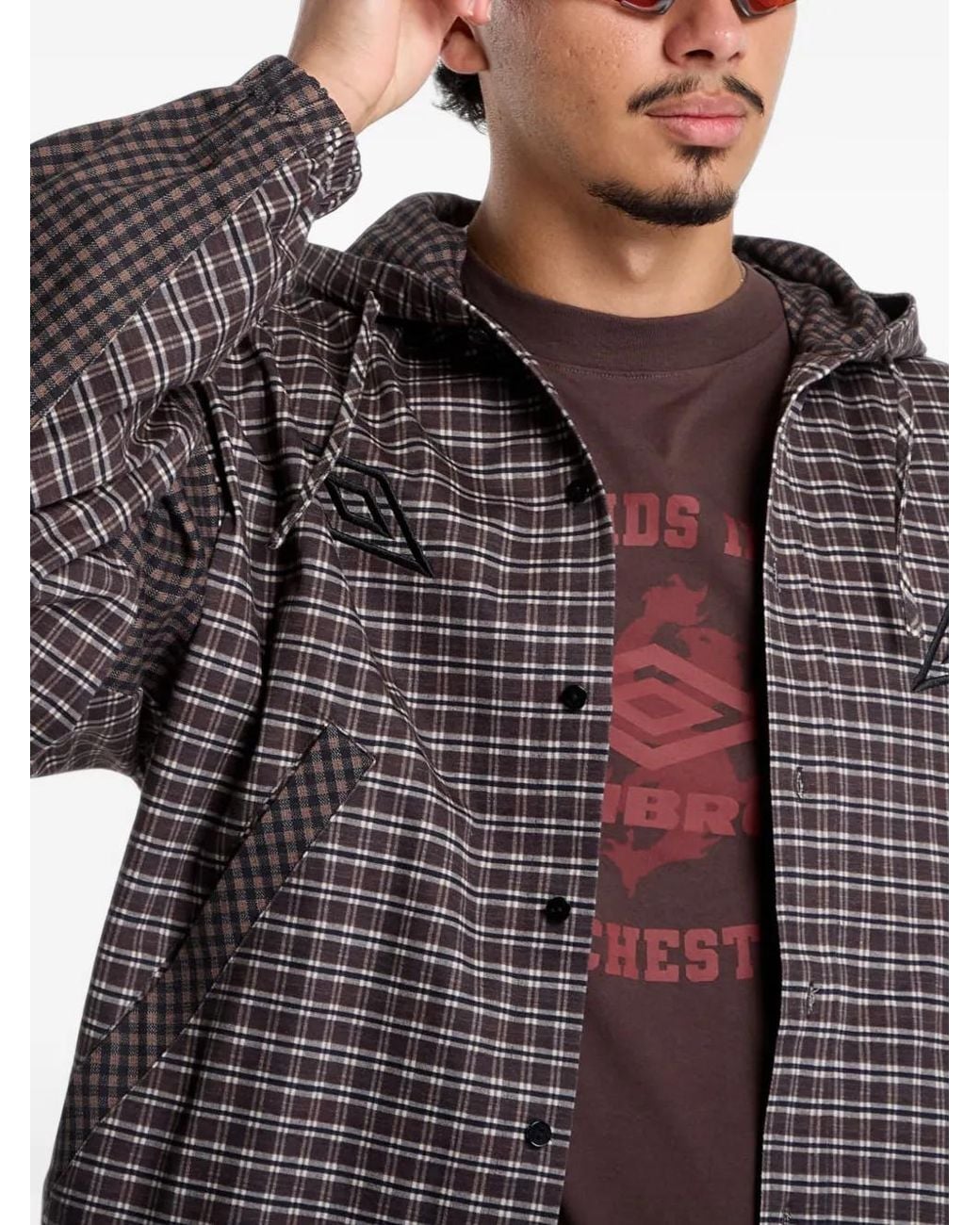 Umbro Brown Plaid Hooded Jacket for men