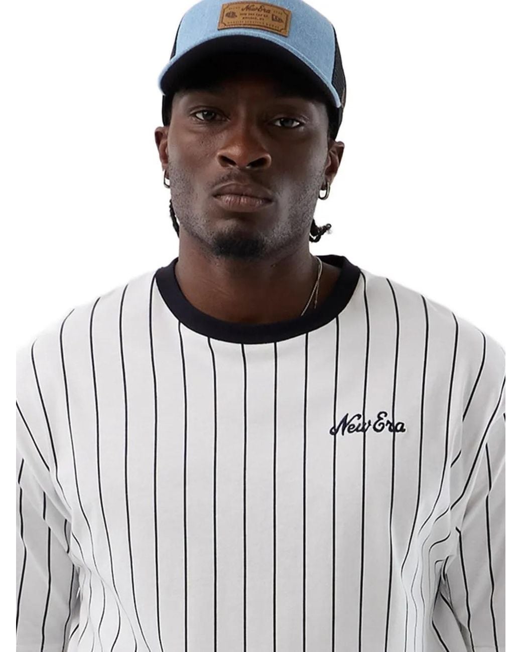 KTZ White Pinstripe-Print Logo-Embroidered T-Shirt for men