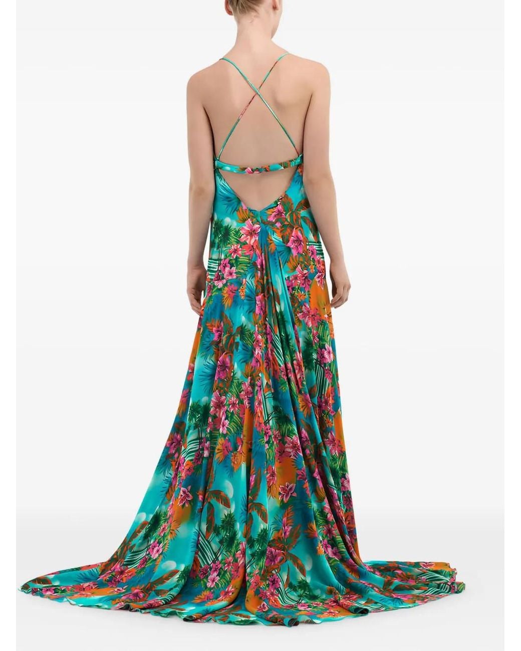 Roberto Cavalli Blue Sleeveless Floral-Print Maxi Dress