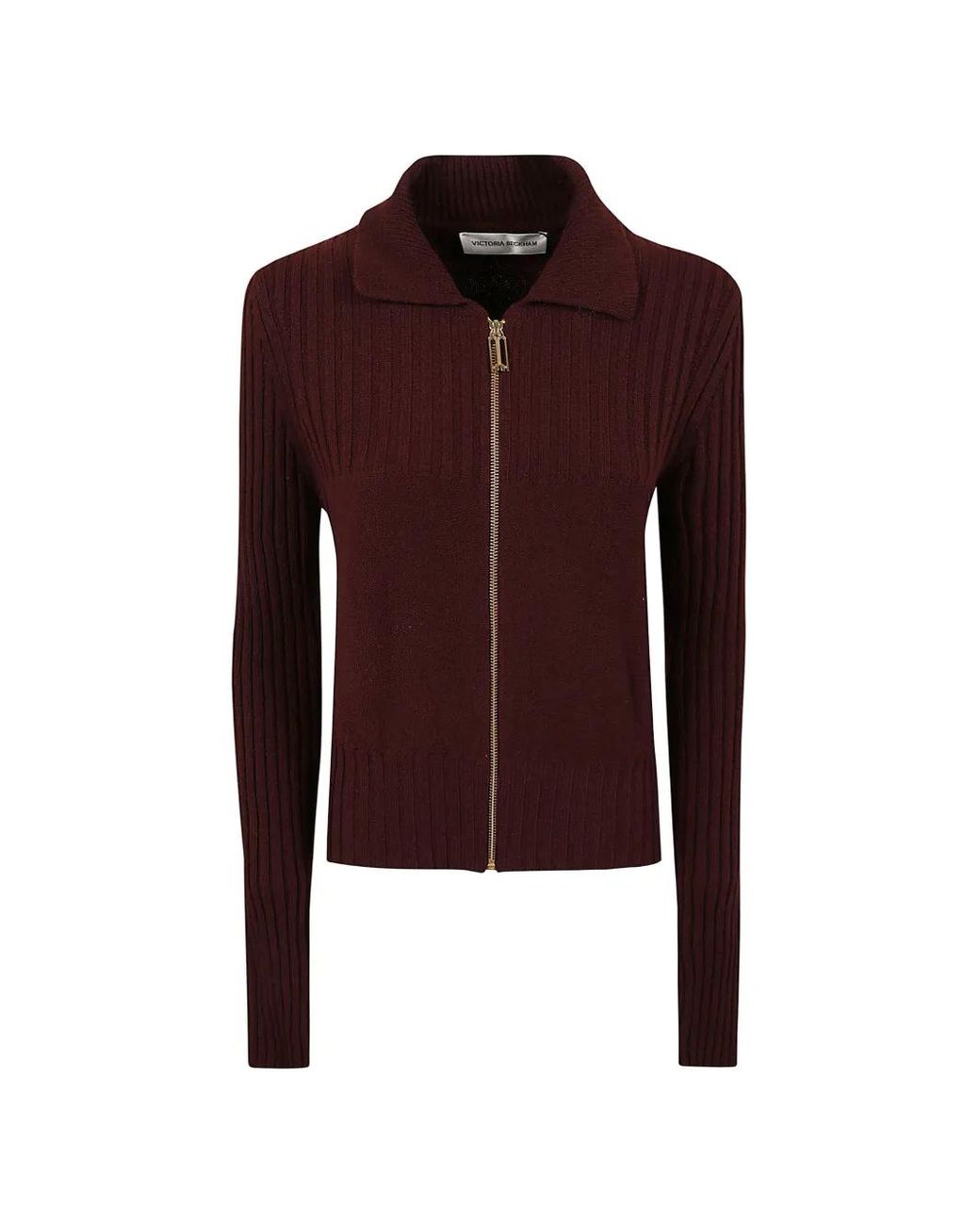 Victoria Beckham Purple Ribbed-Knit Zip-Up Cardigan