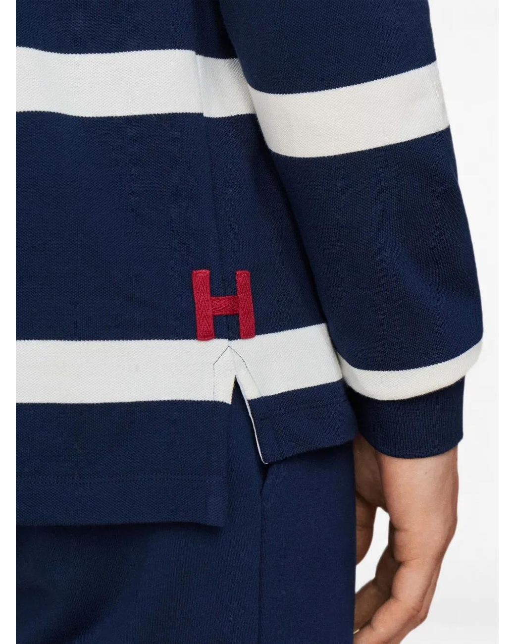 Hackett Blue Striped Long-Sleeve Polo Shirt for men