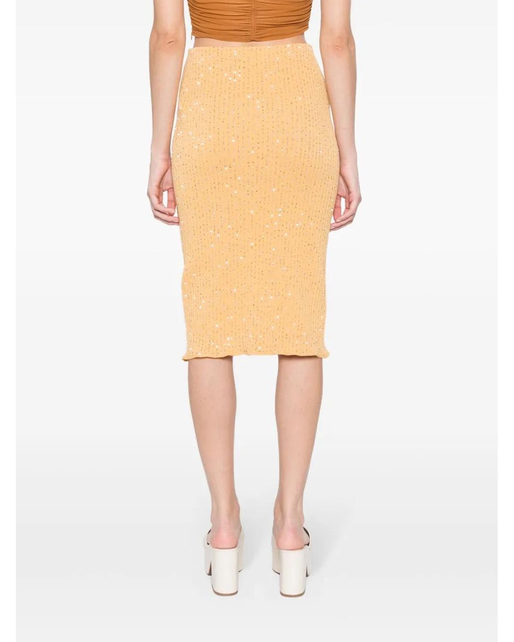 Fabiana Filippi Yellow Jupe Crayon À Ornements De Sequins