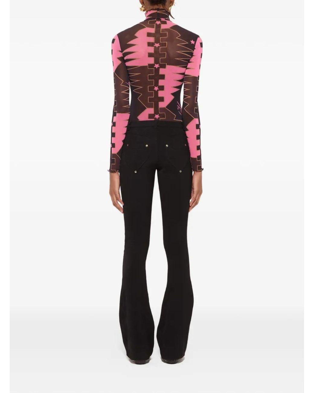 Emilio Pucci Red Valdimontone-Print High-Neck Tulle Top