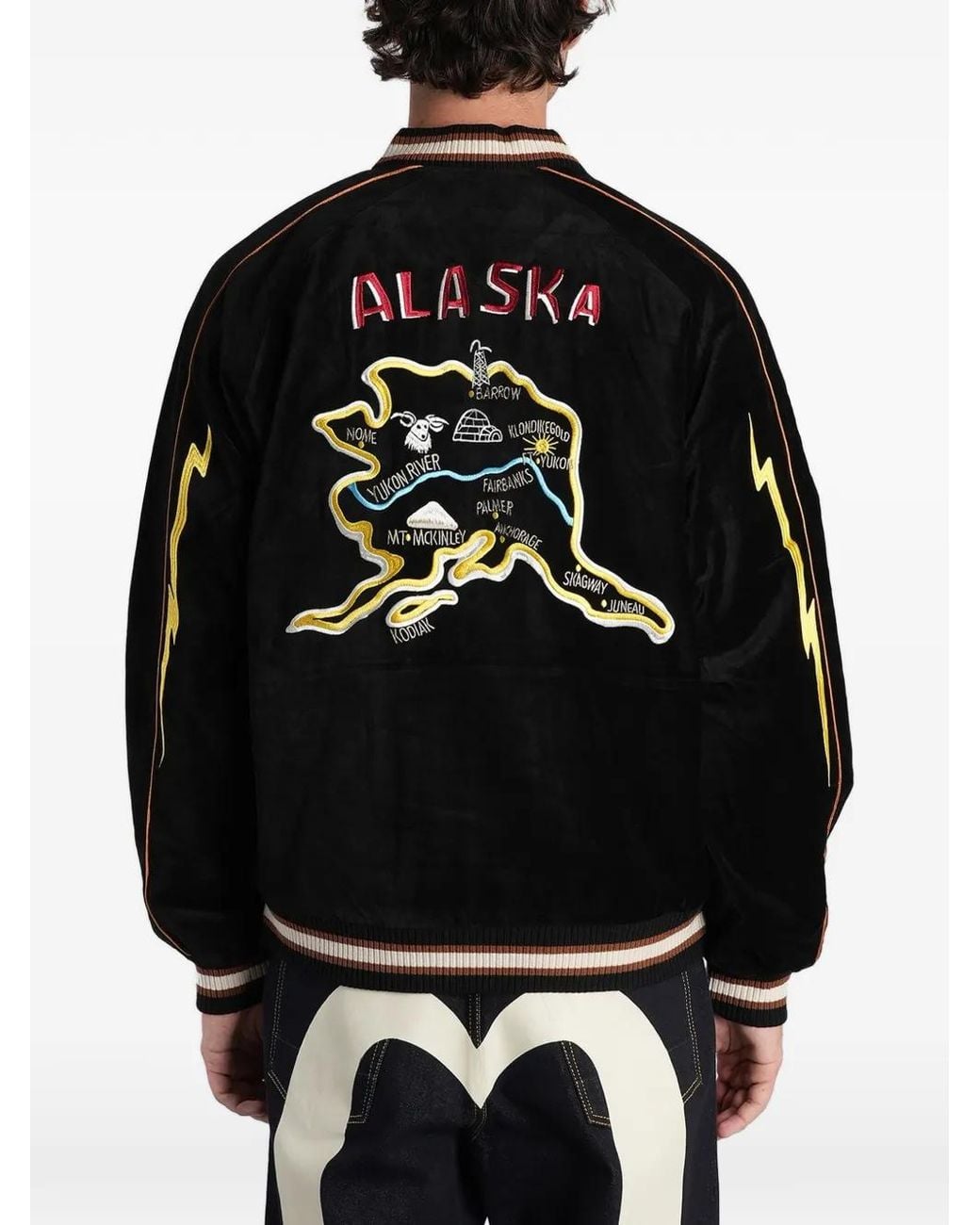 Evisu Black Embroidered Bomber Jacket for men