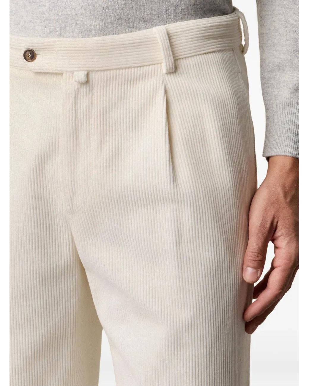 Brooks Brothers White Pleated-Front Corduroy Trousers for men