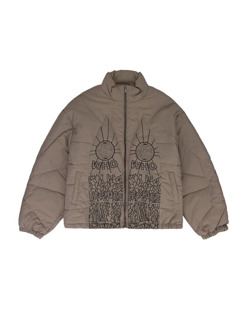 Who Decides War Brown Embroidered Padded Jacket for men
