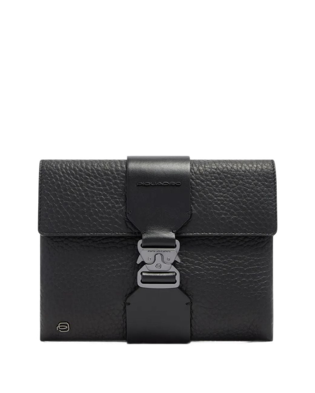 Piquadro Black Buckle-Fastening Pebbled Laptop Bag for men