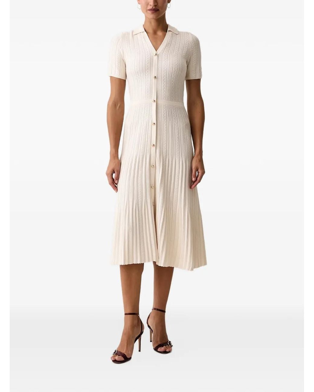 Morgan Natural Pointelle-Knit Button-Down Midi Dress