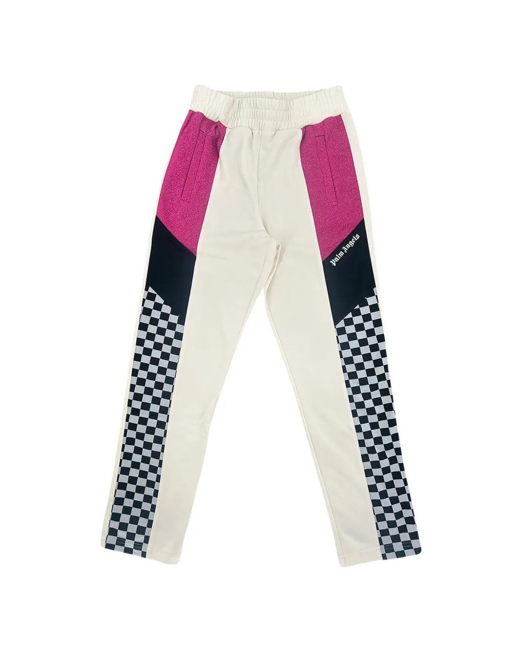Palm Angels Pink Colour-Block Checkered Track Pants for men