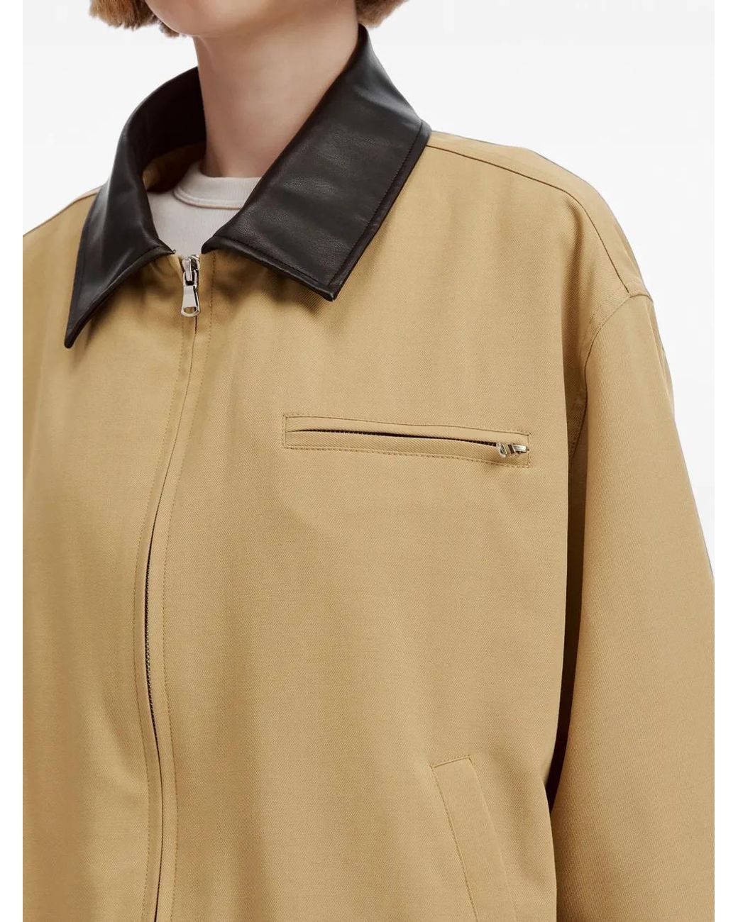 B+ AB Natural Contrast-Collar Zip-Up Jacket