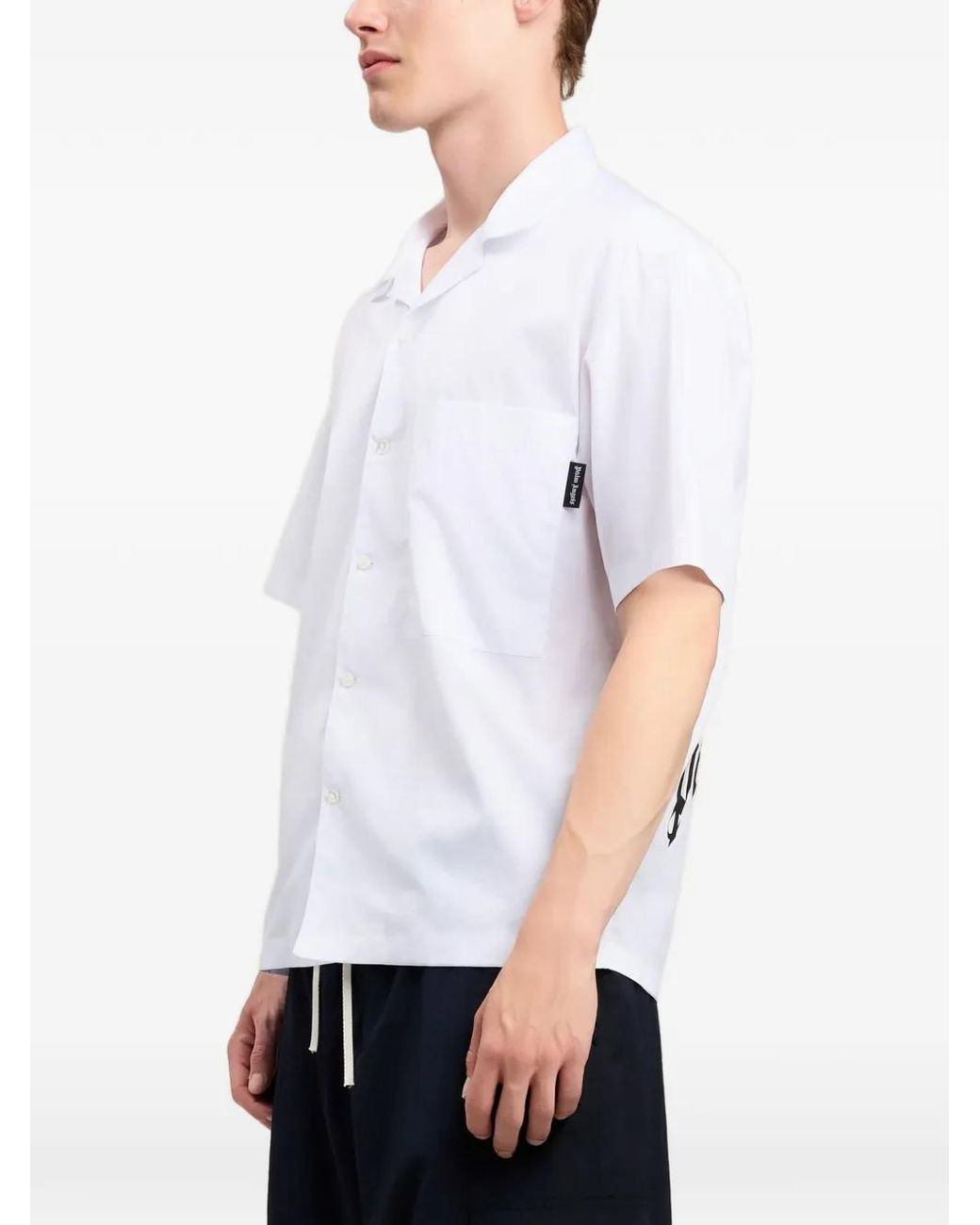 Palm Angels White Back Curved Logo Bowling Shirt for men