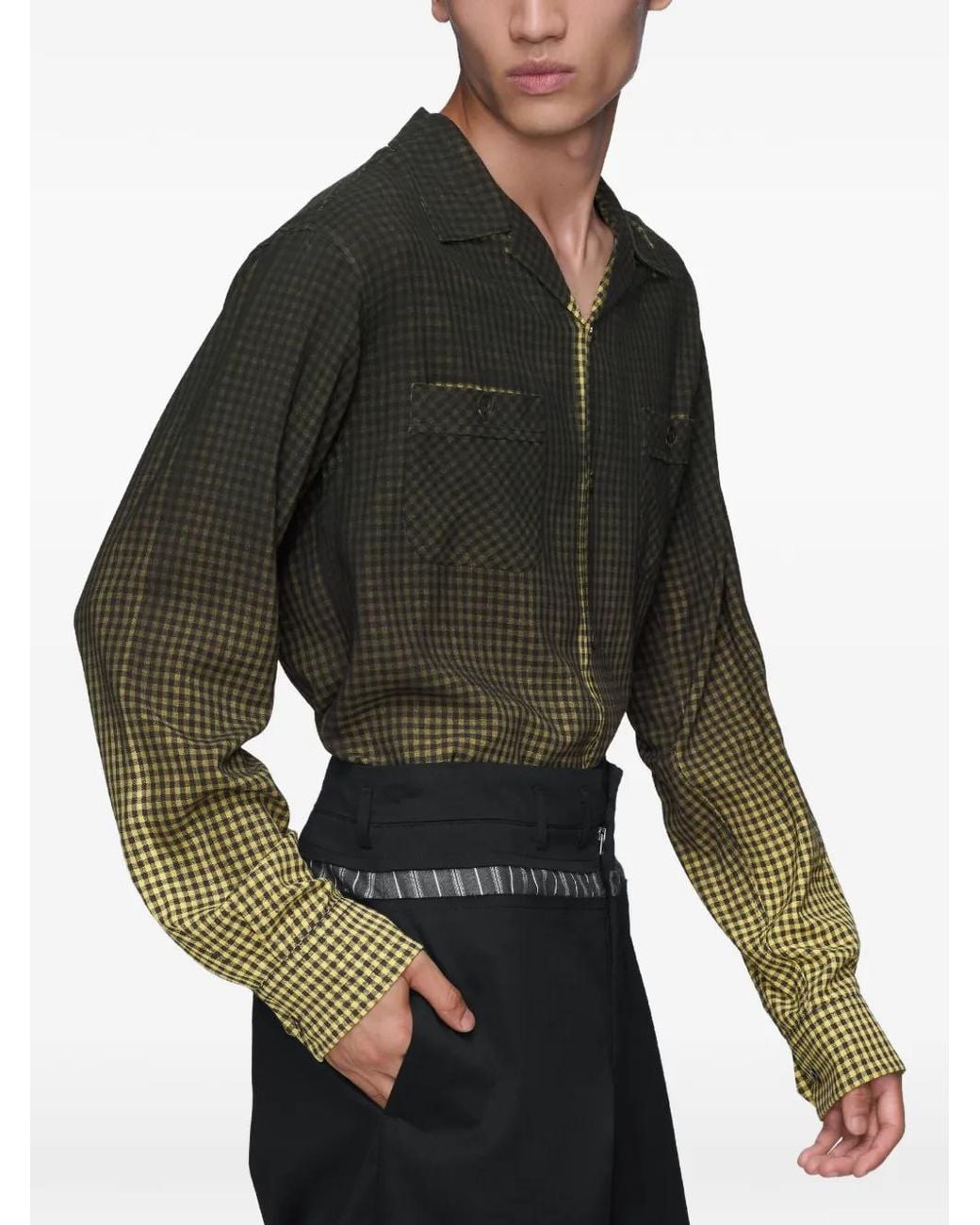 Maison Margiela Green Gradient Check Shirt for men