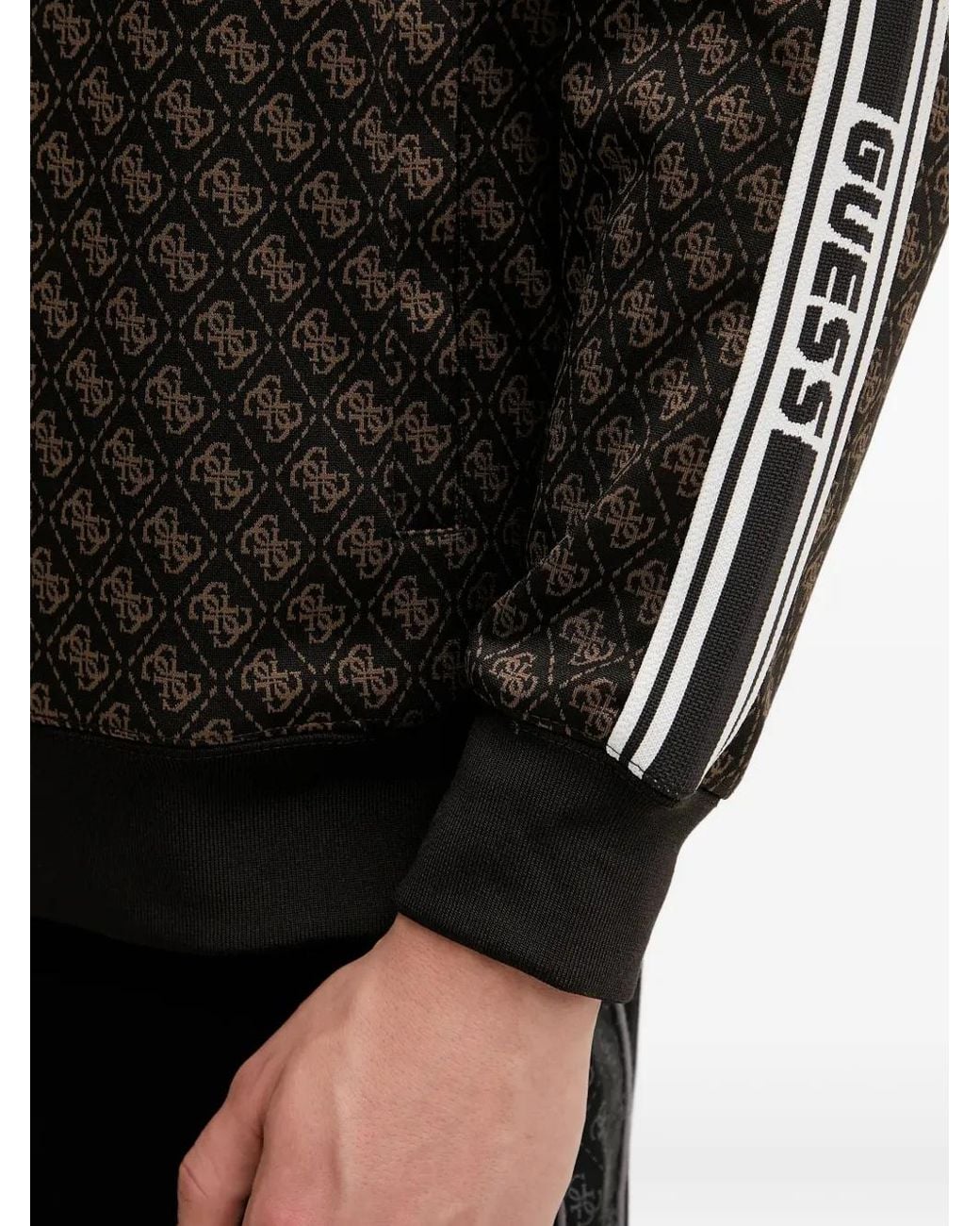 Guess Black 4G Logo Zip-Up Hoodie for men