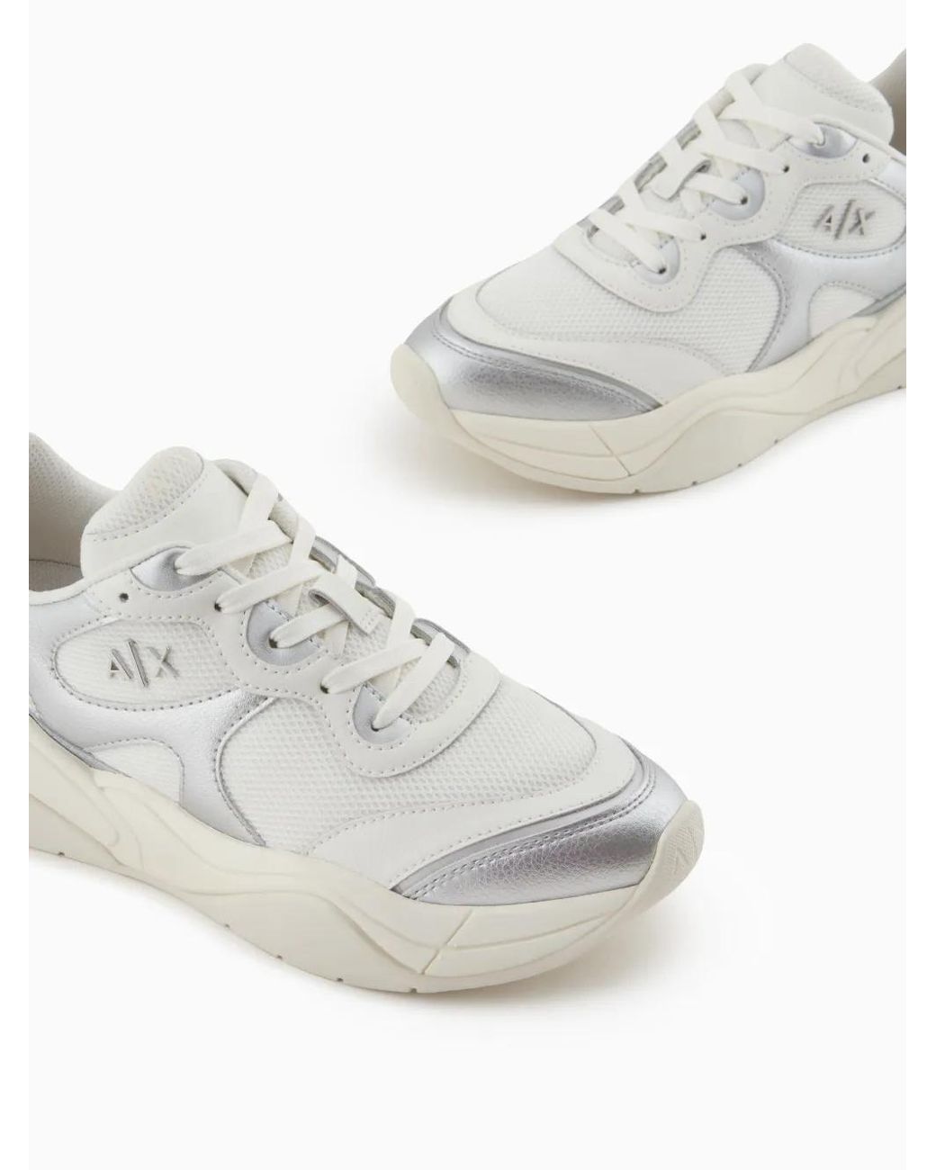 ARMANI EXCHANGE White Metallic-Finish Sneakers
