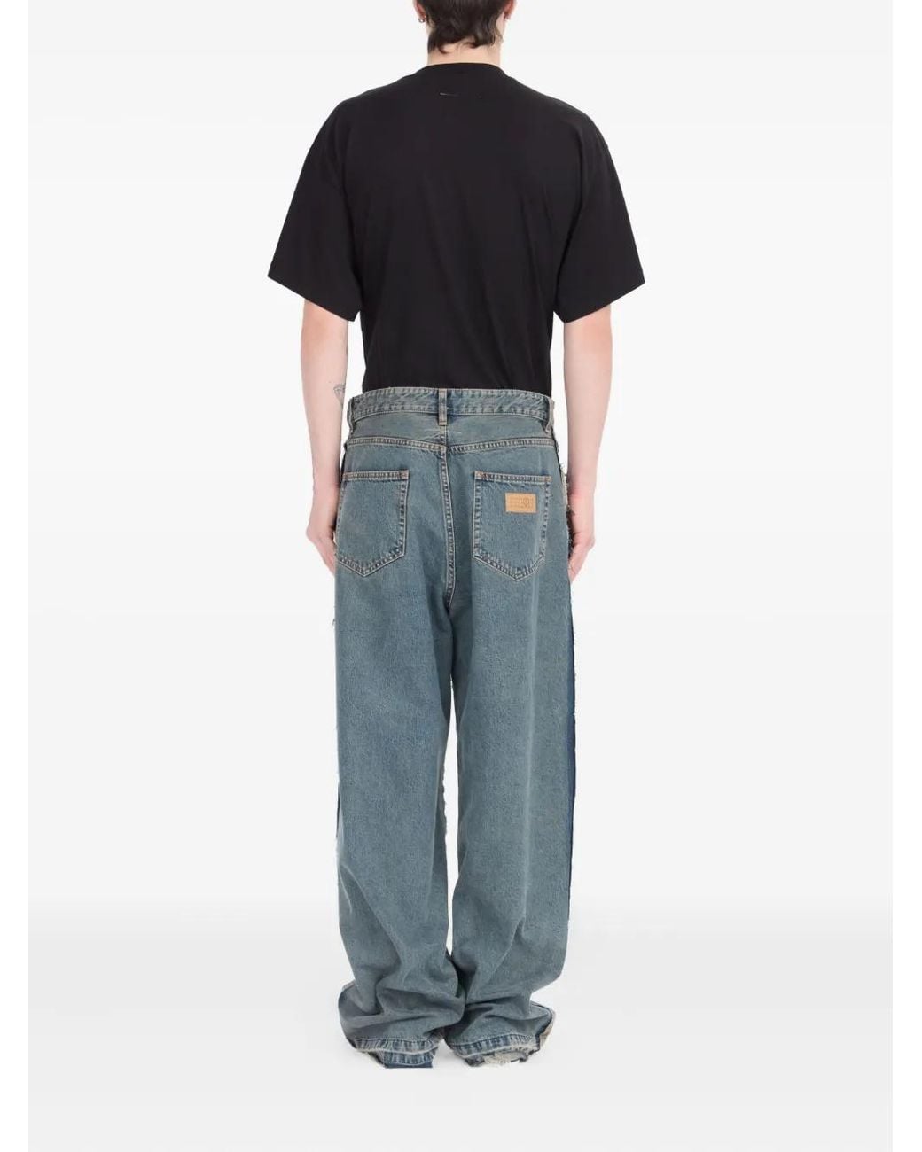 MM6 by Maison Margiela Blue Relaxed Fit Distressed Wide-Leg Jeans for men