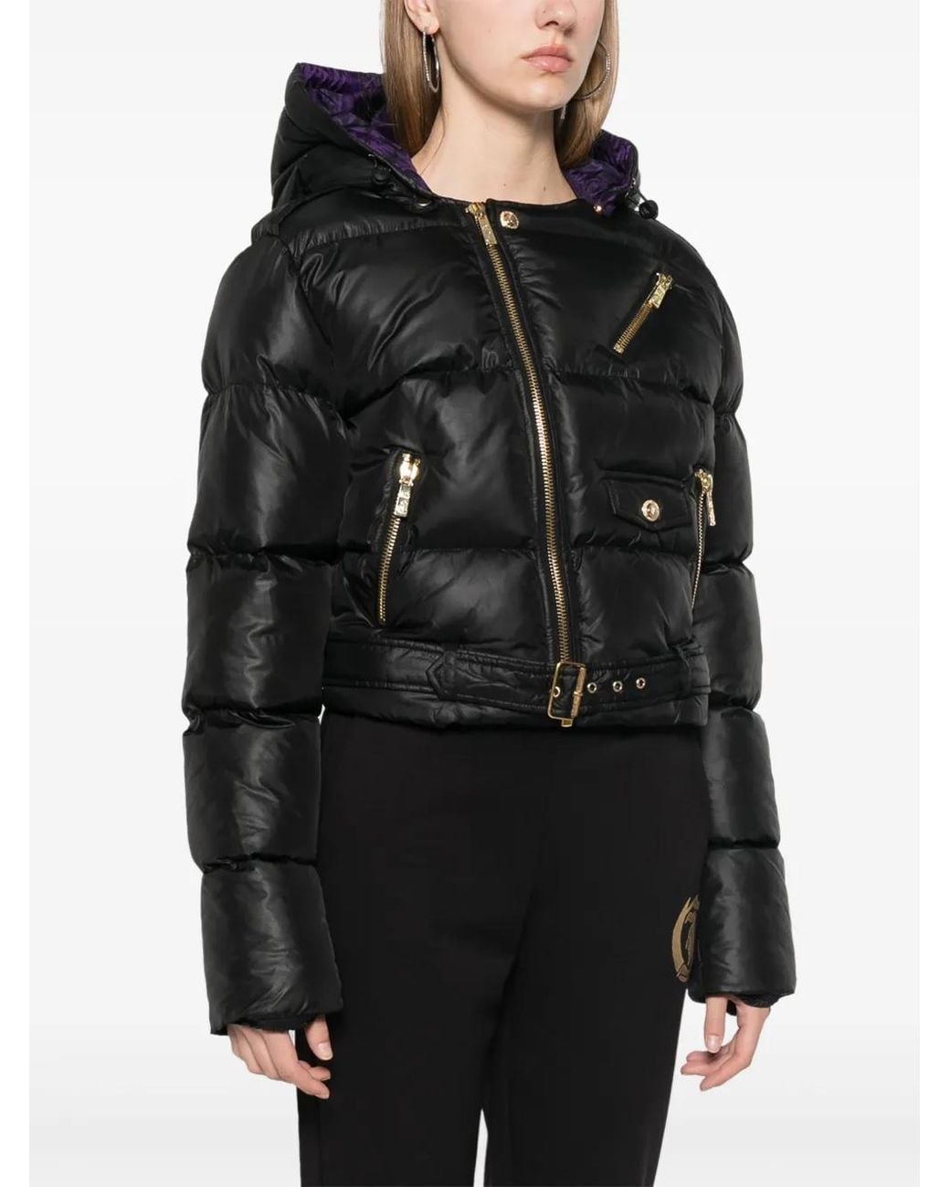 Just Cavalli Black Biker Puffer Jacket
